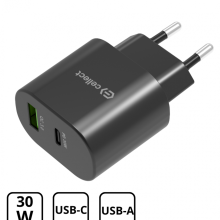 Hálózati töltő adapter PD30W/QC3.0 18W, Fekete